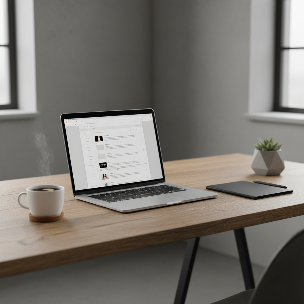 Desk with laptop showing service software dashboard and scattered notes