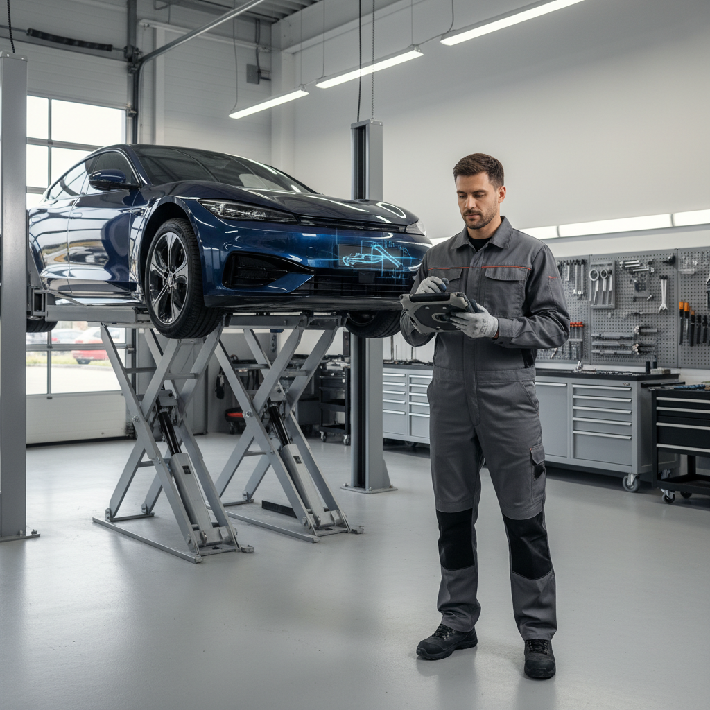 Auto repair technician reviewing AI-generated diagnostic results
