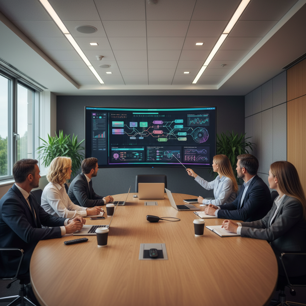 Annotated screenshots of a service booking flow highlighting each decision point where the software steers the customer