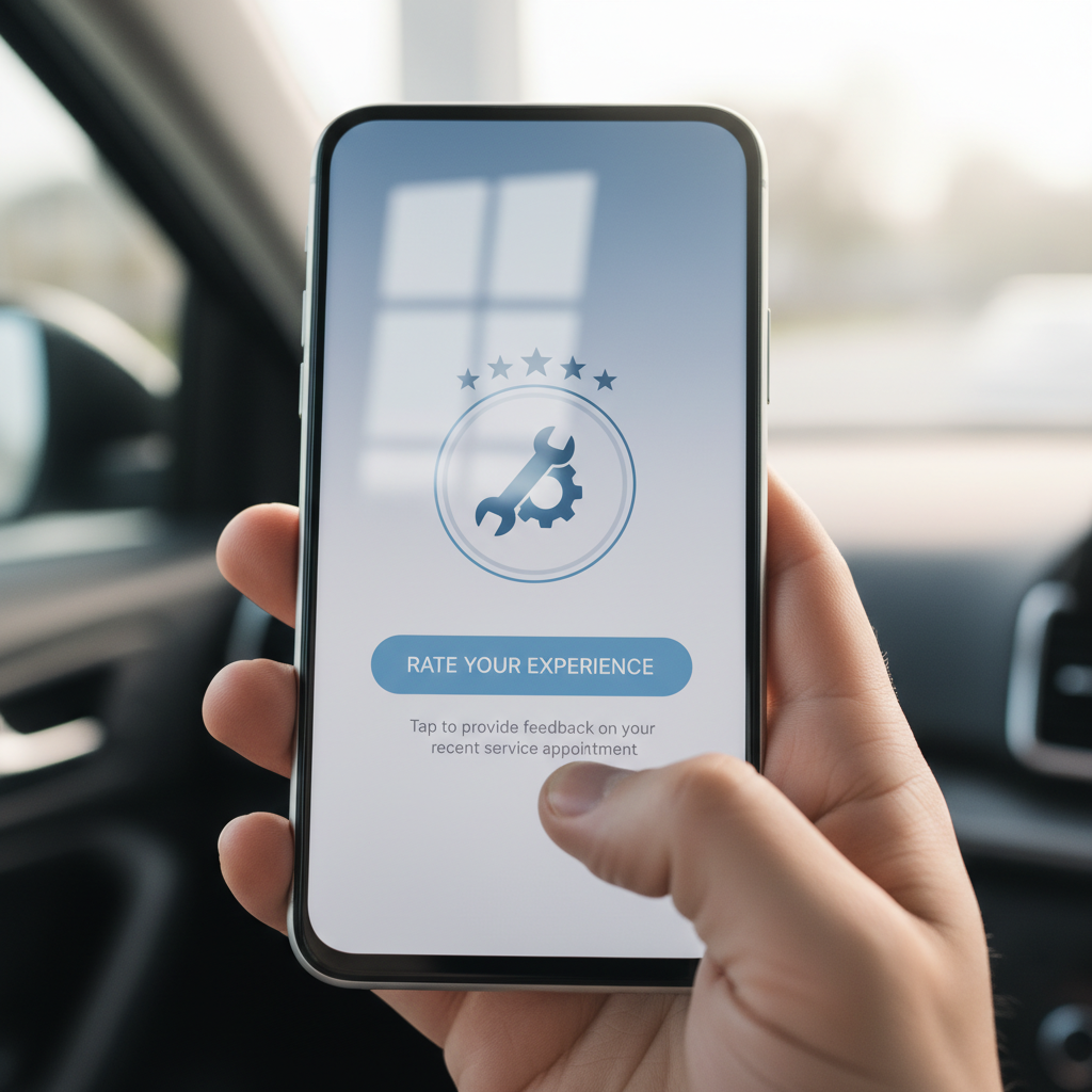 Phone screen showing a review request that only appears after a positive service rating