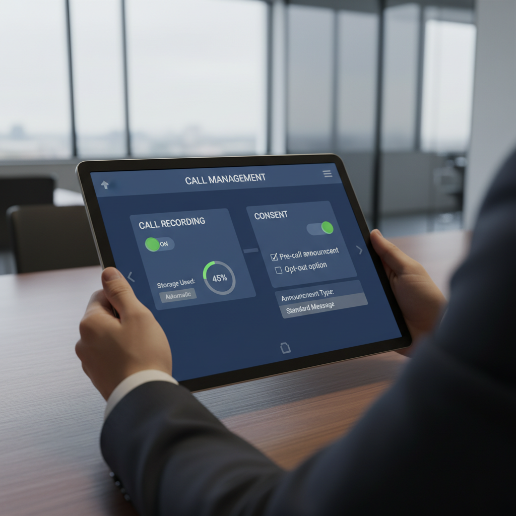 Phone system settings showing call recording consent configuration options