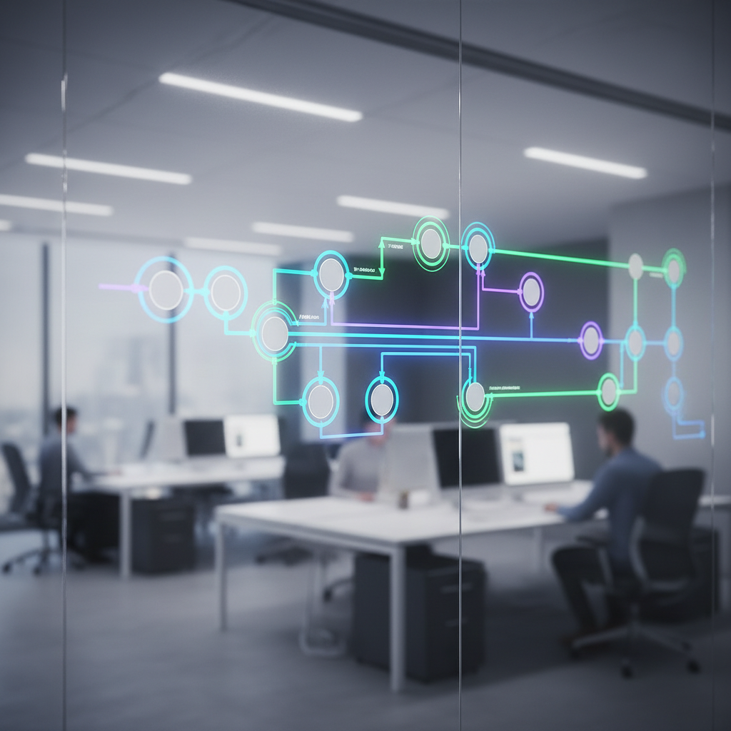 Flowchart showing branching decision points in an automated service workflow with different customer communication paths